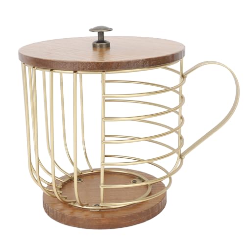 Estink Kaffeeschotenhalter Großer Kapazität Langlebiger Eisenspeicherorganisator für Kaffeebar und Küche, Holzbasis (Gold mit Deckel) von Estink
