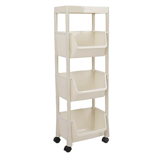 Estink Küchenlagerregal Beige Rotatable Bewegliche Bücherregal mit Multi -funktionalen Fächern (Vier Schichten mit Abdeckung/ 104.2x34.4x27,5 cm/) von Estink
