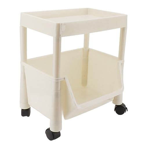 Estink Küchenlagerregal Beige Rotatable Bewegliche Bücherregal mit Multi -funktionalen Fächern (Zwei Schichten mit Abdeckung/44.5x34.4x27,5) von Estink