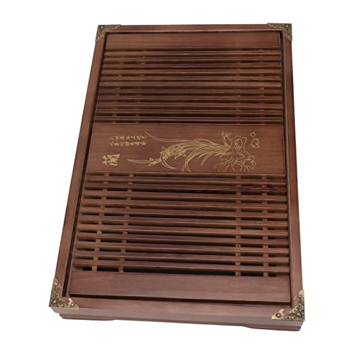 Estink Kungfu -Teeschale Elegante Chinesische Gongfu -Holztea Tisch mit Abflusswasserlager für Teeliebhaber und Geschenke, 28x43 Cm (Hellschwarze Orchidee) von Estink