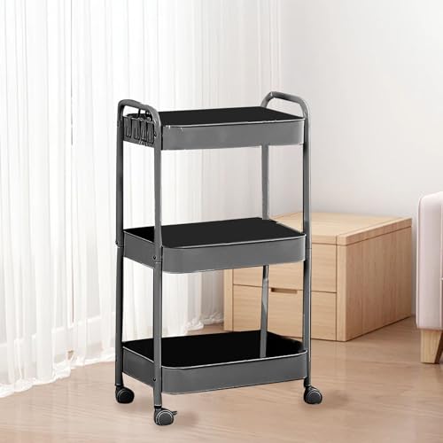 Estink Metall Aufbewahrungswagen Bewegliche Multifunktionale Trolley für Snack -Regale Schlafzimmer, Schwarz (3-stöckig) von Estink