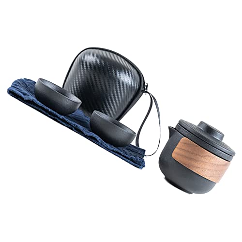 Estink Mini -Keramik -Teekanne Infuser Set Tragbarer Tee Set für Outdoor mit Anti Burn Design (Schwarzer Topf mit 2 Tassen) von Estink