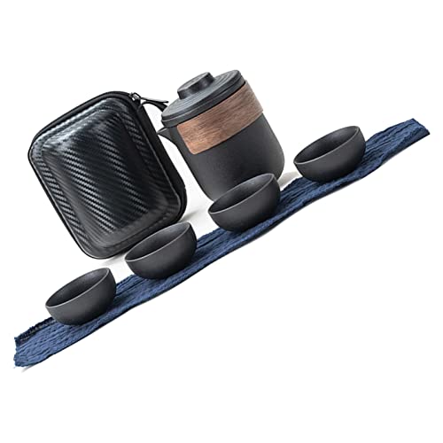 Estink Mini -Keramik -Teekanne Infuser Set Tragbarer Tee Set für Outdoor mit Anti Burn Design (Schwarzer Topf mit 4 Tassen) von Estink