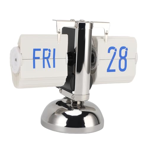Estink Minimalist Digital Display Battery Operated Flip Deskuhr für Home Retro Flip Clock für Schlafzimmerstudienraum, Edelstahlmaterial (Schwarzblauer Text Edelstahlversion) von Estink