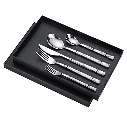 Estink Mirror Fertiggestellter Stahl -Besteckset, Glatte Robuste Abendessen Messer Gabeln Löffel, Ideal für Hochzeiten, 2 Gabeln 2 Löffel 1 Messer (Marmorierter Griff) von Estink
