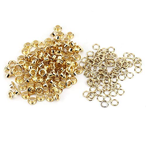 Grommet Ösen Scheiben, Tülle Metallösen Unterlegscheiben Kit, 5 mm Grommet Werkzeug Kit mit Unterlegscheiben, Nieten Ösen für Kleidung, Leder, Arbeit, Scrap, Buchung,Kunst und Handwerk Gold von Estink