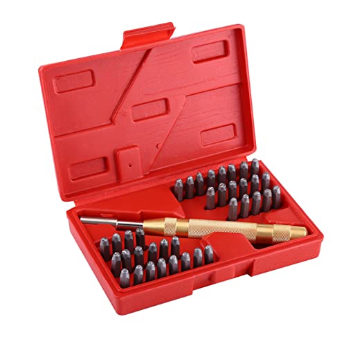 Buchstaben- und Zahlenstempel-Set, 38-teilig, Metallbuchstaben, Zahlen, Stanzwerkzeug-Set, A-Z, Buchstaben 09, Zahlensymbol-Stanz-Set für Stanzen auf Metall, Holz, Leder mit Tragetasche von Estink