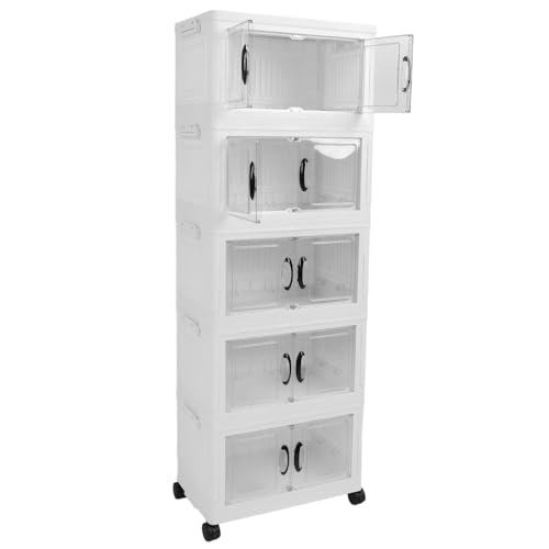 Estink Stapelbares Kunststoffklapperschrank -Kleiderschrank Organizer mit Rädern für Home Essentials 10 Stück Set Set (5 Etagen) von Estink