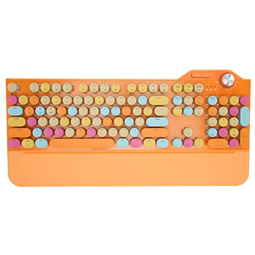 Estink Tragbare Mechanische Tastatur, Kabellose 2,4-G-BT-Tastatur, Niedliche Retro-Tastatur, 107-Tasten-Knopfsteuerung, Blauer Schalter, für Desktop-Computer, Tablet-Computer (Orange) von Estink