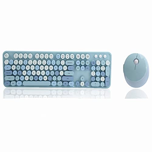 Kabellose Tastatur und Maus, 2,4-GHz-Kabellose 104-Tasten-Tastatur und -Maus, Retro-Schreibmaschinen-Stil, High-Key-Design, Niedliche Office-Desktop-Tastatur für Computer(Blau) von Estink