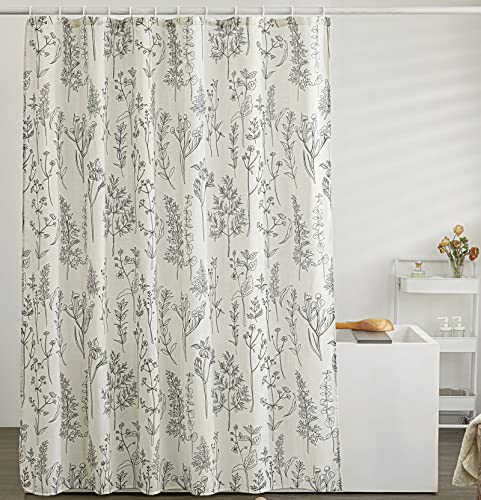 Estmy Vintage Botanical Linen Duschvorhang für Badezimmer in Schwarz und Elfenbein, strapazierfähig, 180 g/m², niedliches Pflanzenblätter-Design, modernes Bauernhof-Boho-Blumen-Badezimmer-Dekor von Estmy