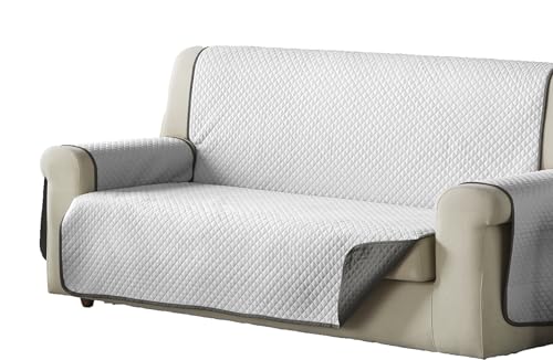 Estoralis | AVA | Sofabezug im modernen Design | Wende-Steppstoff | Farbe - Weiß/Taupe | Für 3-Sitzer-Sofa| Stoffgröße 150x 220 cm(Breite x Höhe) Schutz für alle Arten von Sofas von Estoralis