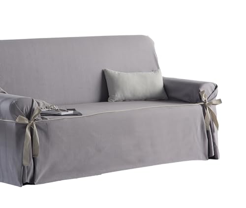 Estoralis | Beret | Sofabezug mit Schleifen | Strapazierfähiger Jacquard-Stoff | Farbe - Hellgrau | Für 3-Sitzer-Sofa | Größe (von 180 bis 210 cm.) Schutz für alle Arten von Sofas von Estoralis