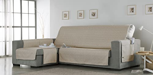 Estoralis Oona Schutzhülle für Chaiselongue, Jacquard, bequem, praktisch, robust, einfache Montage, 235 cm, Links, beige von Estoralis