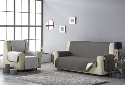 Estoralis - Sofabezug AVA, 1-Sitzer/Relax (55 x 220 cm), gesteppter Sofabezug, wendbar, Weiß/Taupe von Estoralis