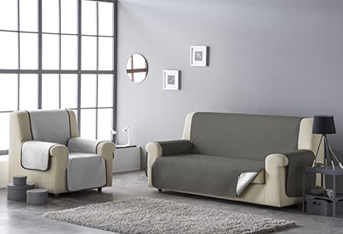 Estoralis - Sofabezug AVA, 2-Sitzer (110 x 220 cm), gesteppter Sofabezug, wendbar, Weiß/Taupe von Estoralis