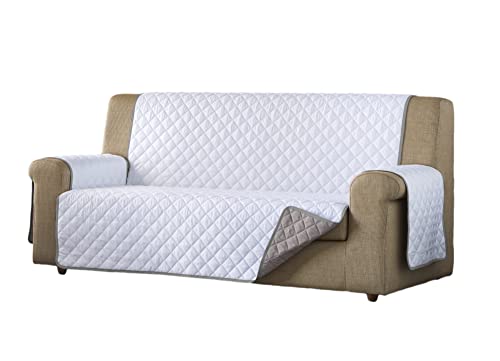 Estoralis - Sofabezug Eden, 3-Sitzer (150 x 220 cm), gesteppter Sofabezug, wendbar, Weiß/Taupe von Estoralis