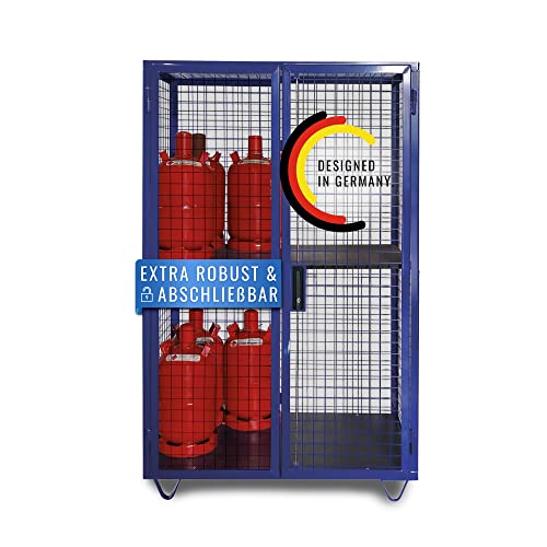 Gasflaschenschrank I Gefahrstoffschrank aus Stahl I Abschließbar I 1250 mm x 1970 mm x 800 mm, bis zu 8 Gasflaschen, überdachte Außenaufstellung, unterfahrbar von Estrao