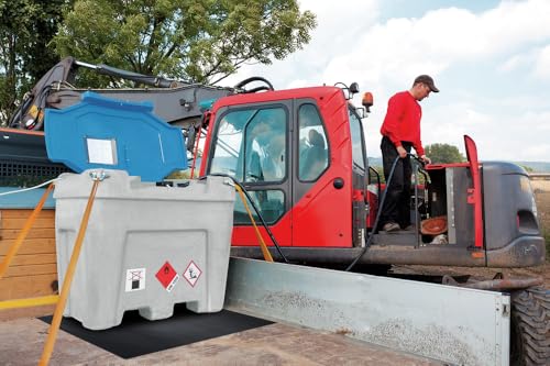 Mobile Tankstelle aus Kunststoff für Diesel, 840 mm x 1070 mm x 1250 mm, grau/blau, Volumen 450 Liter, mit 230 V Pumpe von Estrao