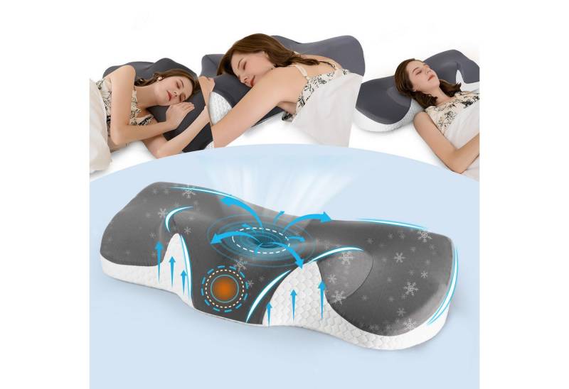 Esun Kopfkissen Orthopädisches Kissen, Kopfkissen Nackenschmerzen aus Memory Foam, Füllung: Rückstellschaum, Seitenschlafer, Rückenschlafer, Bauchschlafer, Kissen vom OEKO-TEX® und CertiPUR Getestet, Kopfkissen für Seiten Rücken Bauchschläfer (65.8 x 35.6 x 12.5/12.2cm) von Esun