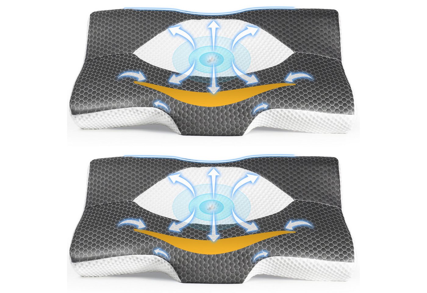 Esun Nackenstützkissen Memory Foam Kissen, Ergonomisches Kopfkissen Orthopädische Kissen, Seitenschlafer Rückenschlafer Bauchschlafer, Set, Kissen vom OEKO-TEX® und CertiPUR Getestet, für Seiten Rücken & Bauchschläfer, Nackenkissen Antischnarchkissen von Esun