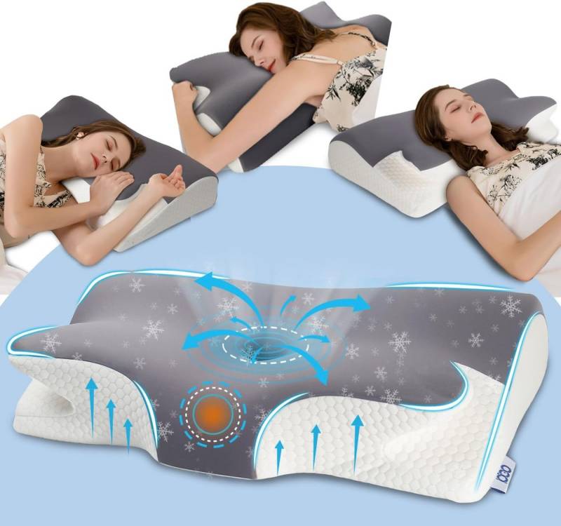 Esun Nackenstützkissen Memory Foam Kissen, Ergonomisches Kopfkissen, Nackenstützkissen Kissen, Seiten, Rücken, Bauchschläfer, Set, Kissen vom OEKO-TEX® und CertiPUR Getestet, für Seiten Rücken & Bauchschläfer, Nackenkissen von Esun