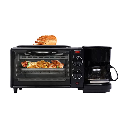 3 In 1 FrüHstüCksmaschine Multifunktionaler Mini 9L Backofen+Grill+Kaffeemaschine,Getrennt Arbeiten, Schwarz von Esyogen