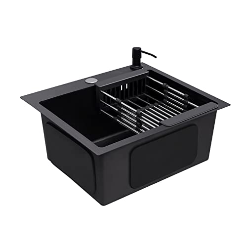 Edelstahl Einbauspüle Küchenspüle 40 x 45 cm Schwarz Küchenarmatur 360° schwenkbar Unterbauspüle (Spüle + Armatur + Seifenspender, schwarz) (Typ 1) von Esyogen