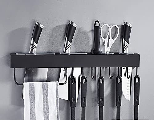 Edelstahl Messerhalter 60cm multifunktionales Küchenutensilien-Set Messerleiste Wandmontage Küchenleiste Küchenständer,10 Haken,SCHWARZ von Esyogen