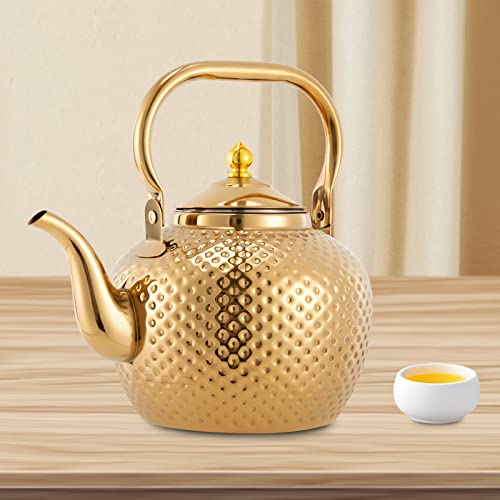 Edelstahl Teekanne mit Siebeinsatz, 2L Teekanne mit Siebeinsatz, 60 oz mit Teesiebgriff, geeignet für Induktionskocher (golden) von Esyogen