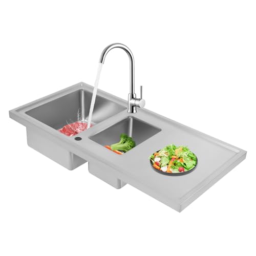 Edelstahlspüle Einbauspüle 100 x 50 cm Doppelschüssel-Küchenspüle 1 Becken Küchenspüle mit Abflussrohre & Siebkörbe Silber Spüle - Rechteckig von Esyogen