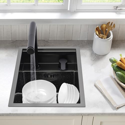 Einbauspüle Küchenspülen aus Edelstahl 45 x 30 cm Spülbecken mit Wasserhahn - heiß & kalte Ausziehbare Wasserhahn - Unsichtbare Spüle für Küchenbar Spüle für Arbeitsplatte von Esyogen
