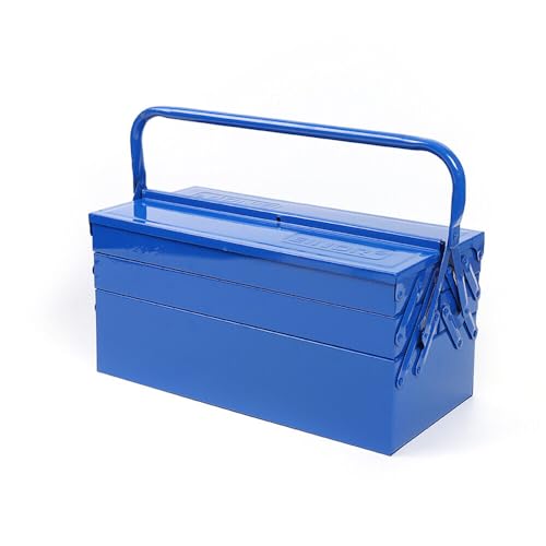 Metall Werkzeugkasten mit Griffsatz Werkzeugkoffer Werkzeugkiste leer Werkzeugbox mit 1 Hauptfach und 2x2 ausziehbare Fächer mit Unterteilung, 40x20x21cm von Esyogen