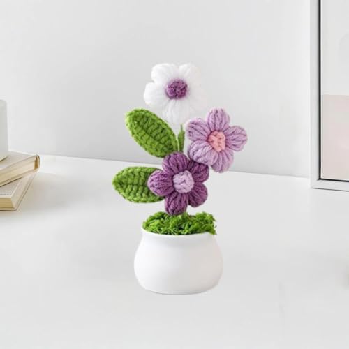 Esyzsss GehäKelte Blumen,HäKelblumen,PlüSch Blume,SüßE Handgefertigte Hakenblumen,Kleine Topfpflanzen Puffelblumen Strickdekorationen FüR Heimtische Und Autodekorationen von Esyzsss