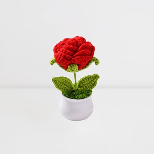 Esyzsss GehäKelte Blumen,PlüSch Blume,HäKelblumen,SüßE Handgestrickte Rosen Blumen,Gradienten Rose Mini Stricken TöPfe Schreibtisch Dekoration, FüR Home Office Desktop,Auto Dekoration von Esyzsss