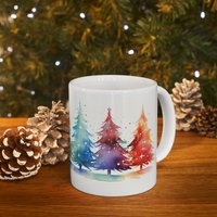 Funky Weihnachtsbäume Aquarell Keramik Tasse von EtHeQu