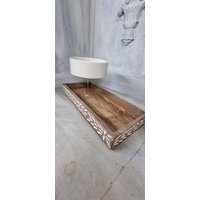 2-stöckige Etagere, Ein Unikat - Handgefertigt. Geschenk Zum Geburtstag. Besonders Schöne Tischdekoration Aus Mangoholz Und Keramik von EtagerenManufakturHH