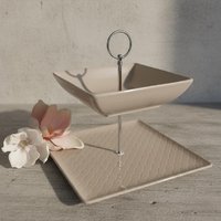 Etagere 2-stöckig, Im Landhausstil, Handgefertigt. Als Obstteller Gut Geeignet. Farbton Taupe. in Zwei Versionen Eckiger Teller Oder Schale von EtagerenManufakturHH