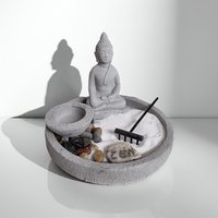 Zen-Garten Aus Beton, Mit Buddha, Einer Harke, Sand Sowie Steine U. Kerzenhalter. Dieser Garten Dient Der Meditation, Schafft Entspannung von EtagerenManufakturHH