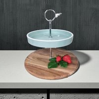 stilvoll Und Handgefertigt. 2-stöckige Etagere Mit Keramik Massivem Holz, Kombination Aus Eleganz Natürlichkeit, Landhaus-Design von EtagerenManufakturHH