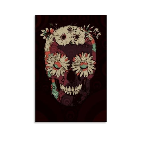 Etalvorl Poster mit Totenkopf und Blumen, abstraktes Gemälde, für Büro, Zuhause, Bar, Wanddekoration, 20 x 30 cm von Etalvorl