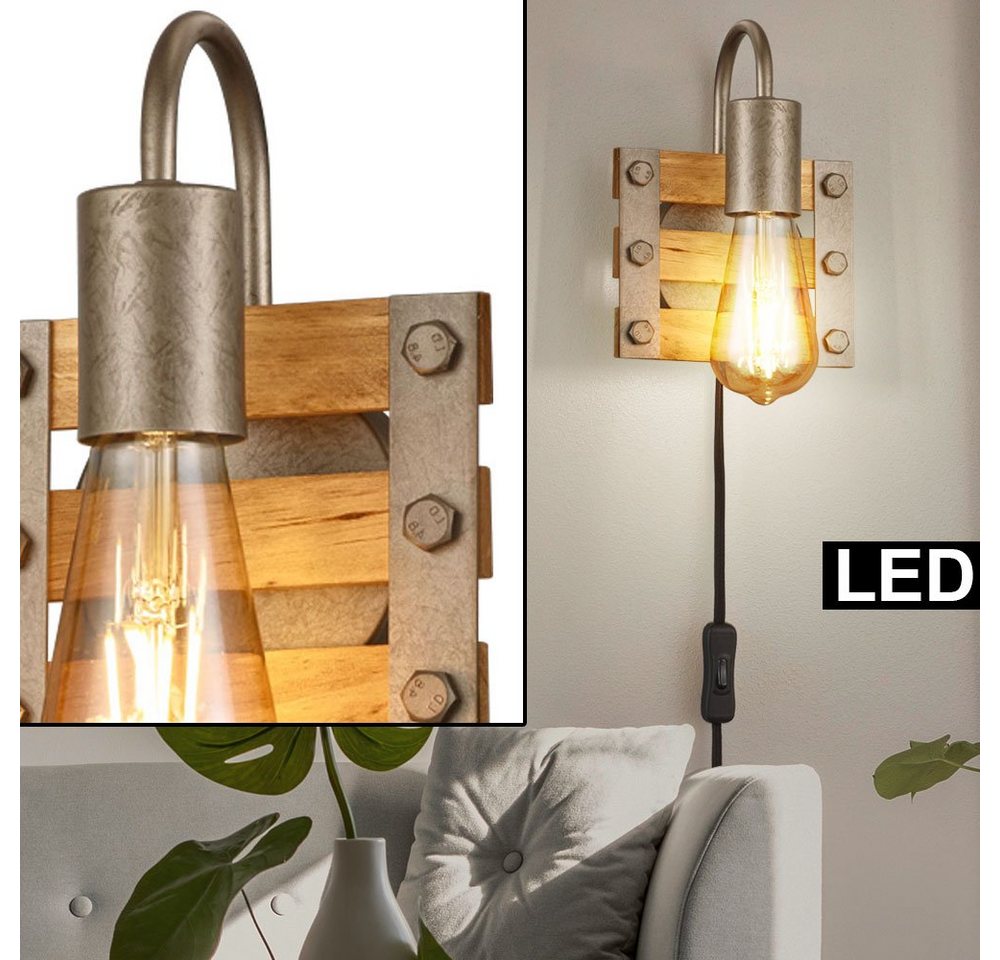 etc-shop LED Wandleuchte, Vintage Wand Lampe Retro Holz Leuchte eckig Design von Etc-Shop