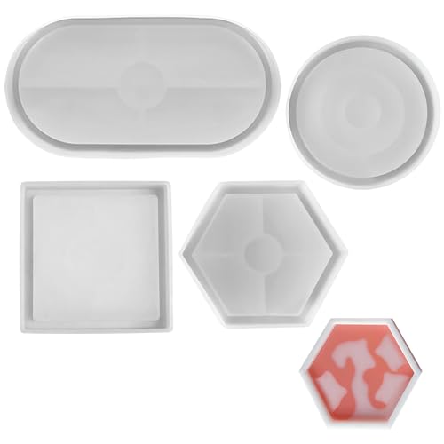 Silikonform Tablett Untersetzer 4 Set Oval Rund Eckig Silikonformen Gießformen Tablett Gießform Silikon Untersetzer für DIY von Eteamcan