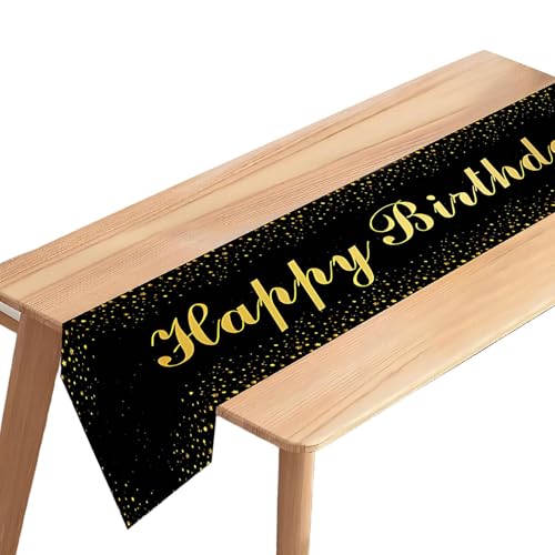 Tischläufer Geburtstag Tischdeko Happy Birthday Tischläufer Tischdecke Decorations Schwarz Gold Geburtstag Birthday Deko 180x35cm von Eteamcan