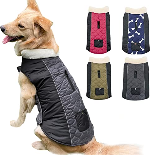 Etechydra Hundemantel wasserdichte Jacken, Reflektierend Winter Warme Hundemantel Weste mit warmem Fleece-Kragen, Hundejacke für Kleine, Mittel Große Hundekleidung, Grau+Schwarz - L von Etechydra