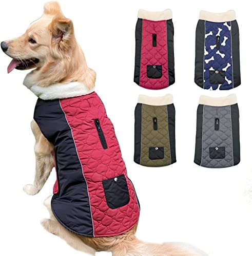 Etechydra Hundemantel wasserdichte Jacken, Reflektierend Winter Warme Hundemantel Weste mit warmem Fleece-Kragen, Hundejacke für Kleine, Mittel Große Hundekleidung, Rot+Schwarz - M von Etechydra