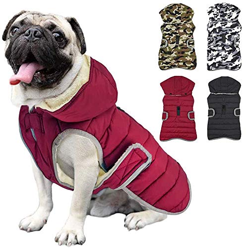 Etechydra Reflektierend Hundejacke with Abnehmbarem Hut, wasserdichte Winter Fleece Warme Jacke Hundemantel, Hund Jacken Mantel Hoodie Hundejacke für Kleine Mittelere und Große Hunde, Rot，S von Etechydra