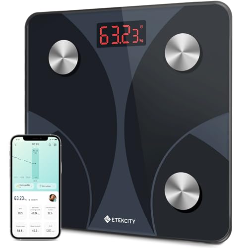 Etekcity Personenwaage Körperfettwaage 180kg/0,05kg, Waage Personen mit APP, Bluetooth Körperwaage für13 Körperwerte, Personenwaage digital, Waage mit Körperfett und Muskelmasse, BMI, Protein von Etekcity