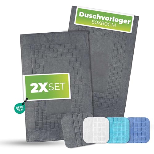 etérea Carli 2 TLG. Sparset - Badvorleger, Duschvorleger, Badematte aus 100% Baumwolle und mit Oeko Tex Standard 100 - Badteppich mit 850 g/m² - Größe: 50x80 cm Graphit von etérea Himmlische Qualität