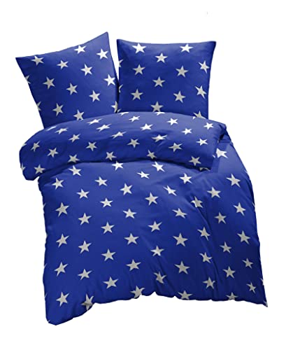 etérea Baumwolle Renforcé Bettwäsche - Sterne, Galaxy Bettwäsche - weich und angenhem auf der Haut, Bettbezug Stars, 4 teilig 135x200 cm + 80x80 cm, Blau von etérea Himmlische Qualität